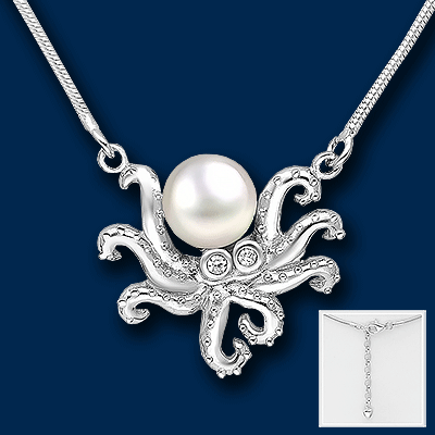 Set: Octopus mit Süßwasser Perle und Schlangenkette