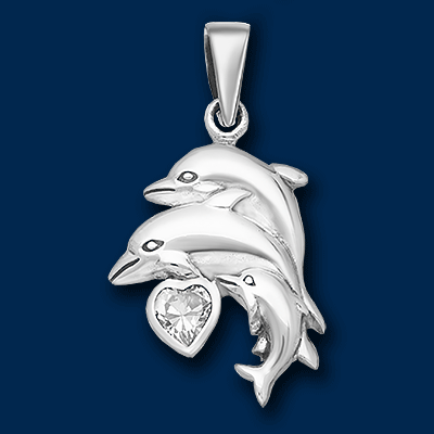 Set: Delfin Familie: Mama, Papa & Baby - mit Zirkonia Herz
