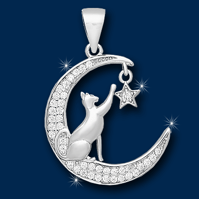 Katze im Mond mit Stern und Zirkonia