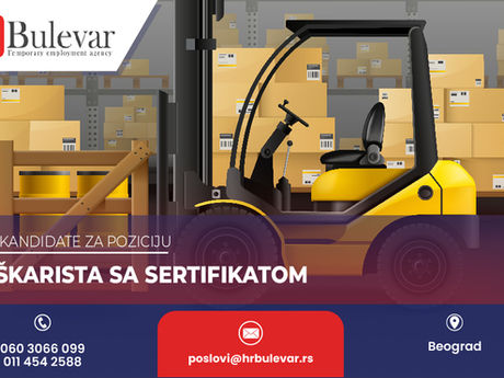 Viljuškarista sa sertifikatom | Oglas za posao, Beograd