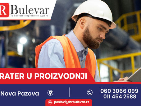 Operater u proizvodnji | Nova Pazova + smeštaj + prevoz, zarada 60.000 rsd.