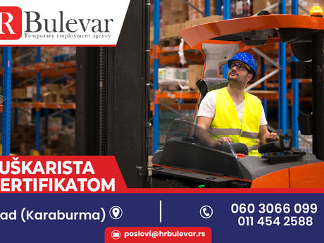 Viljuškarista sa sertifikatom | Beograd + smeštaj + prevoz, zarada 80.000 rsd.