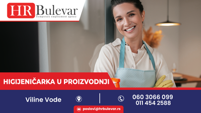 Higijeničarka u proizvodnji | Oglas za posao, Viline Vode