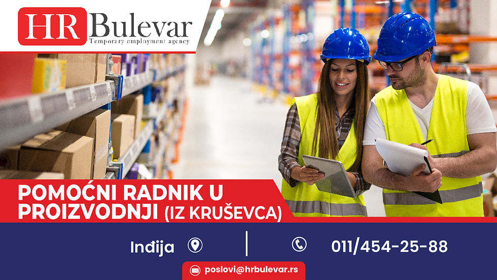 Inđija, Pomoćni radnik u proizvodnji, Oglasi za posao, Kruševac