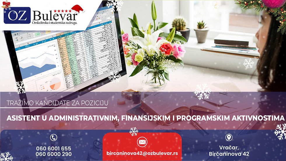 Oglas za posao, asistent u administrativnim, finansijskim i programskim aktivnostima, vračar