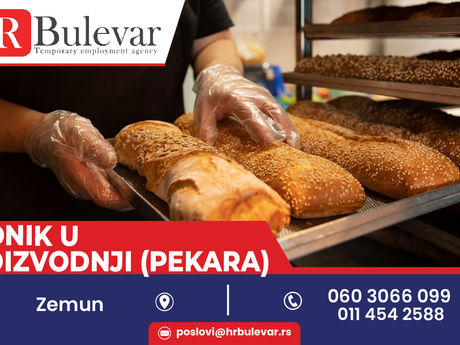 Radnik u prozvodnji - pekari | Zemun, zarada 60.000 rsd.