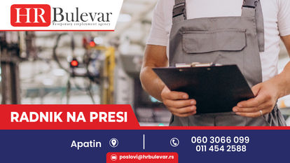Radnik na presi | Apatin, zarada 50.000 rsd.