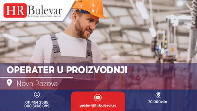 Operater u proizvodnji | Oglas za posao, Nova Pazova