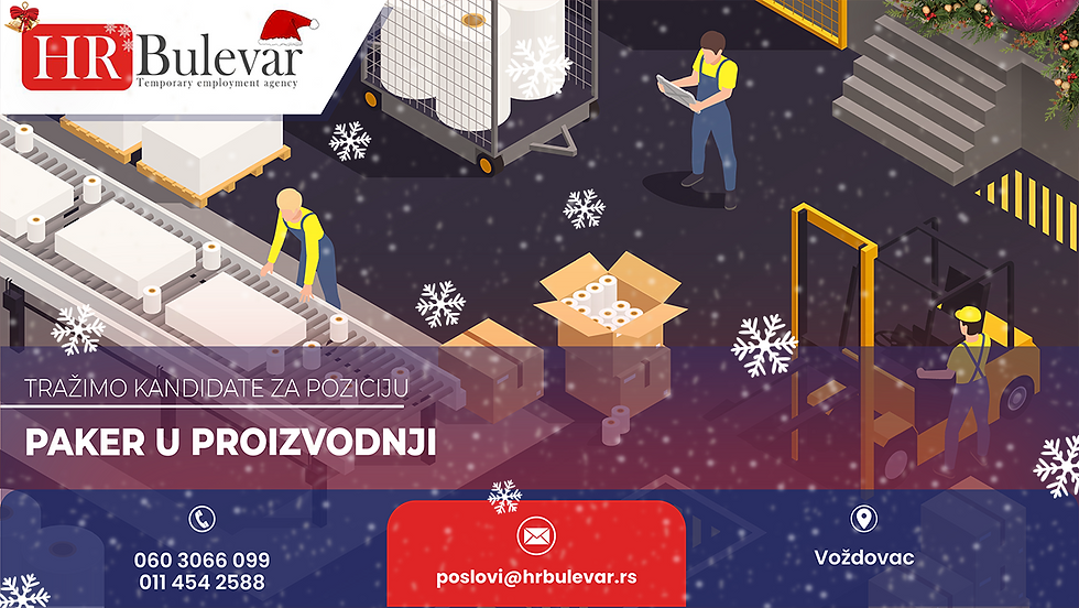 Oglas za posao - Paker u proizvodnji, Voždovac, HR agencija bulevar