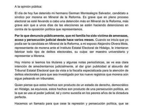 La diputada Roxana Montealegre hace un llamado para que cese la persecución política.