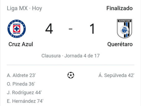 Cruz azul golea al Querétaro en el Azteca.