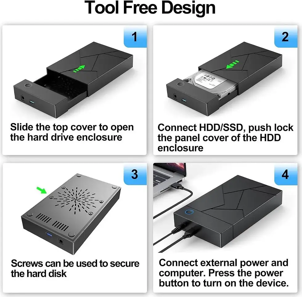 Thumbnail: Tool-Free 3.5"/2.5" HDD/SSD External Enclosure — Up to 8TB, USB 3.0