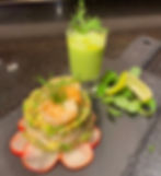 Tiger Prawn, Dill and Avocado Tian with a Watercress Soup Shot