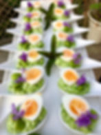 Minted Broad Bean and Pea Spoons with Quails Egg