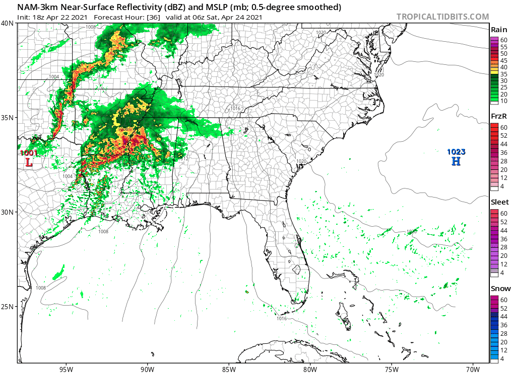 Model Simulation of what may happen from 2 am Saturday to 2 am Sunday (Tropical Tidbits)