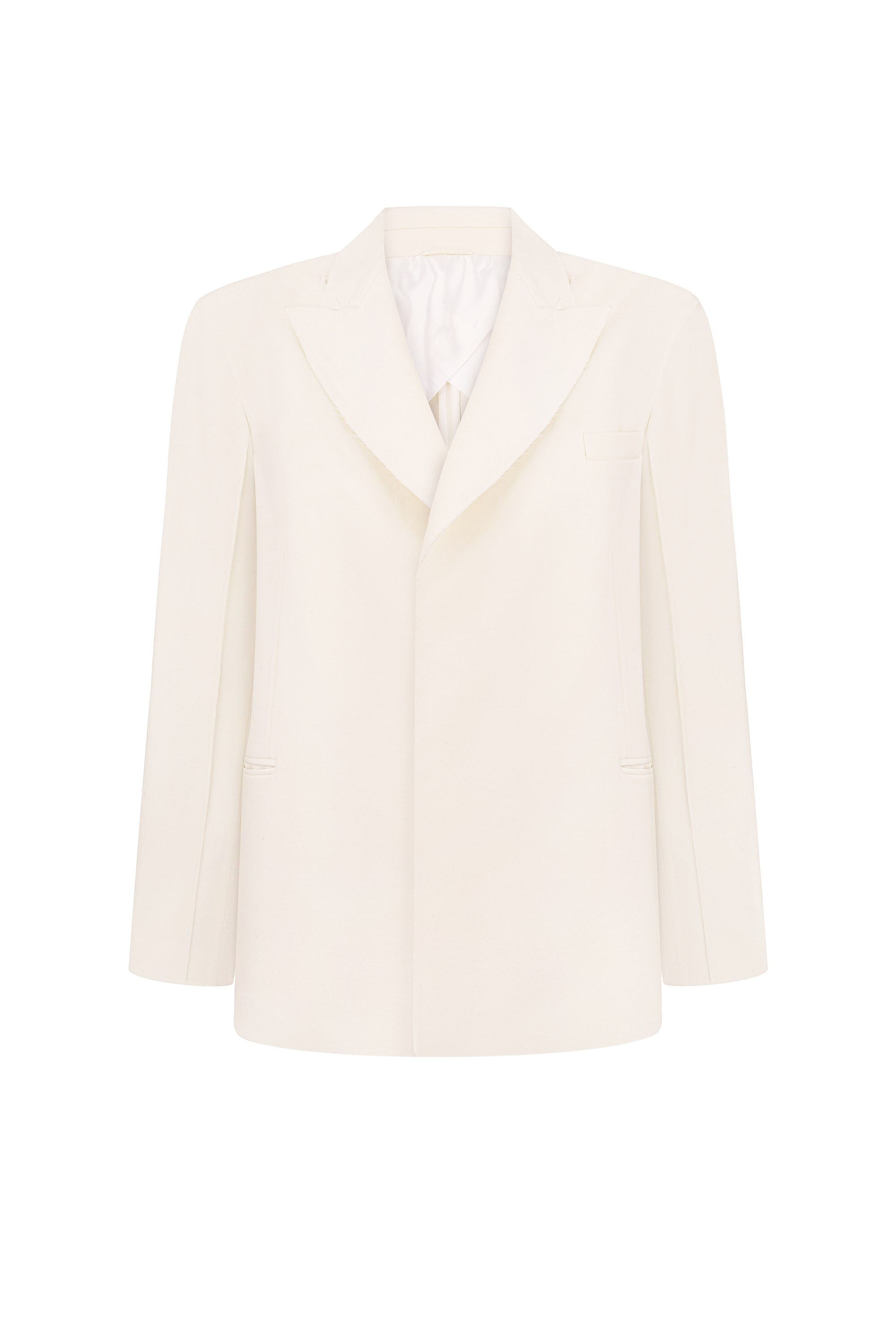 Жакет двобортний з декоративними стрічками на рукавах.
