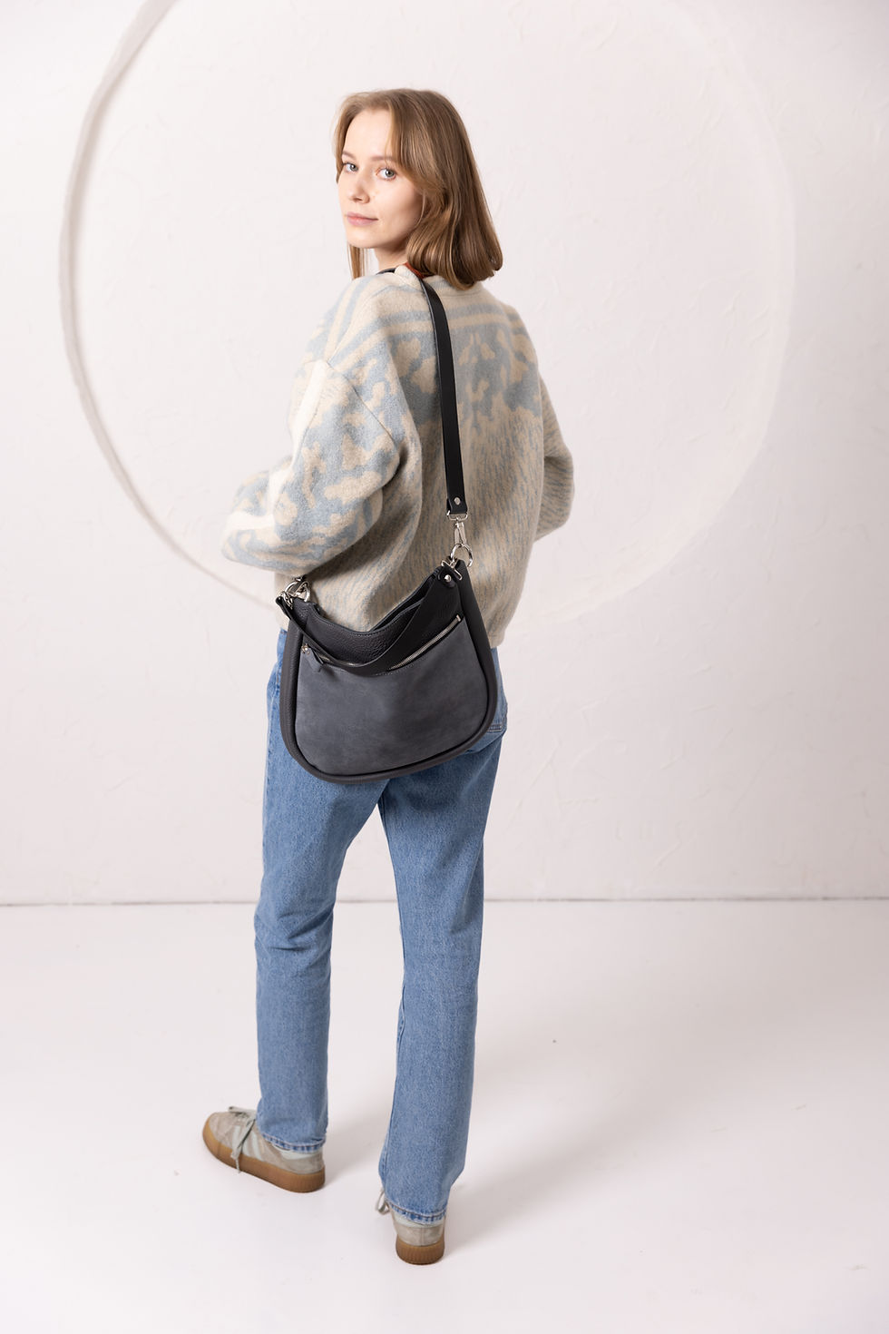 Thumbnail: STELLA HANDBAG IN GREY LEATHER AND SUEDE
