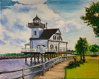 SOLD - Lighthouse, Edenton, 8' x 10' oil painting