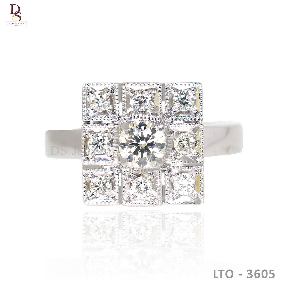 Thumbnail: 14K-WG  Domino Style Set of Ring and Earrings