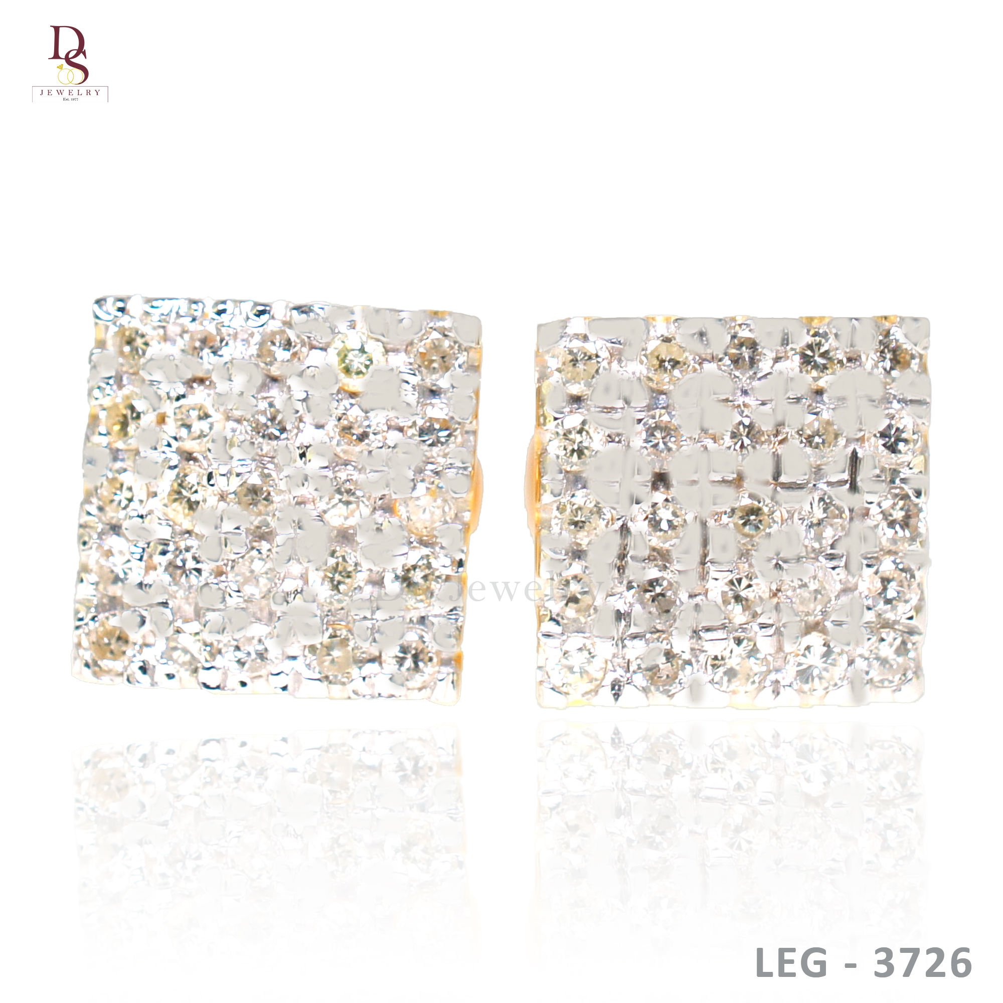 14K-YG Square Shape with Diamond Earrings