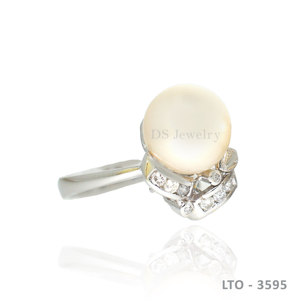 Thumbnail: 14K-WG Pearls with Diamond Set of  Ring and Earrings