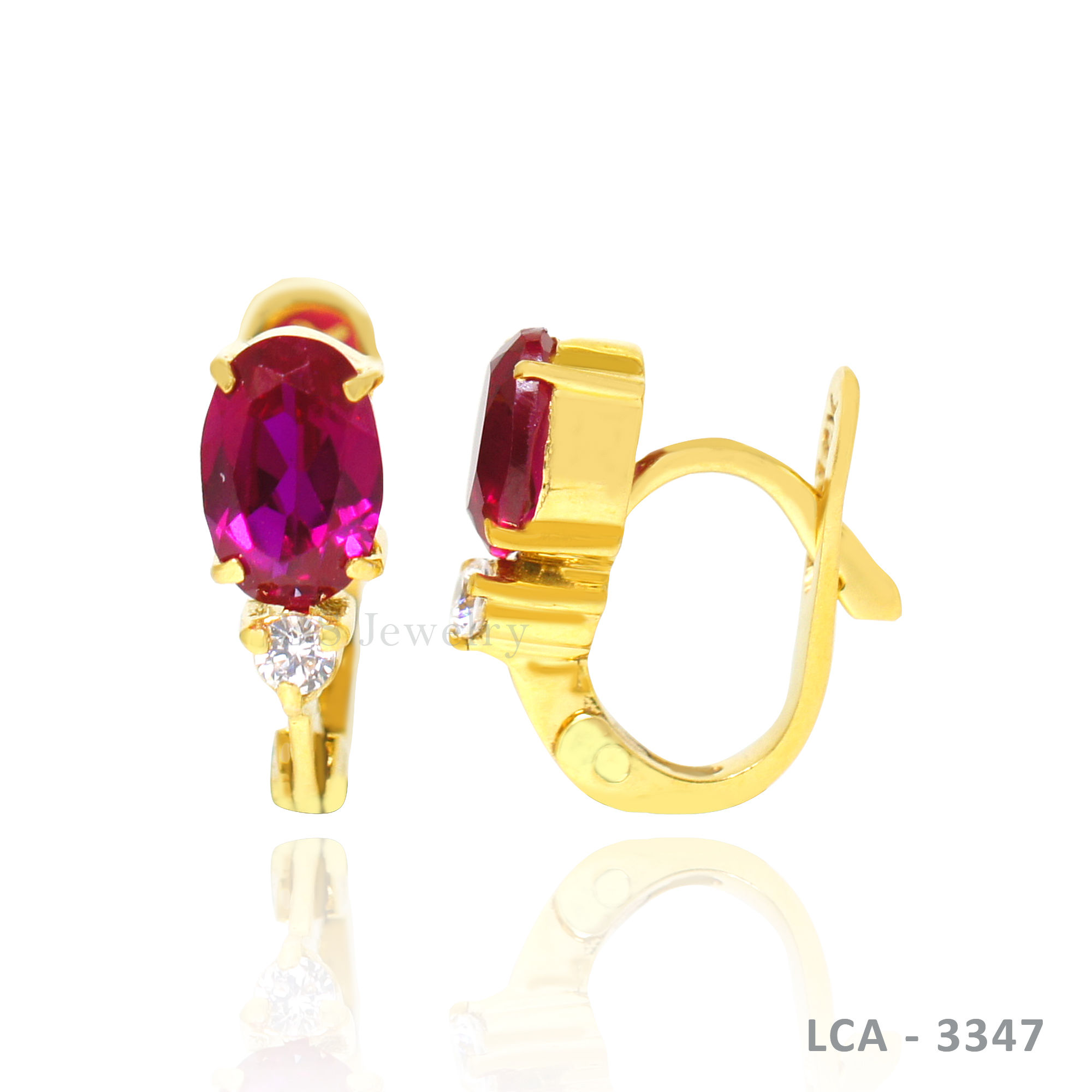 14K-YG Oval Birth Stone with CZ De Caja Earring