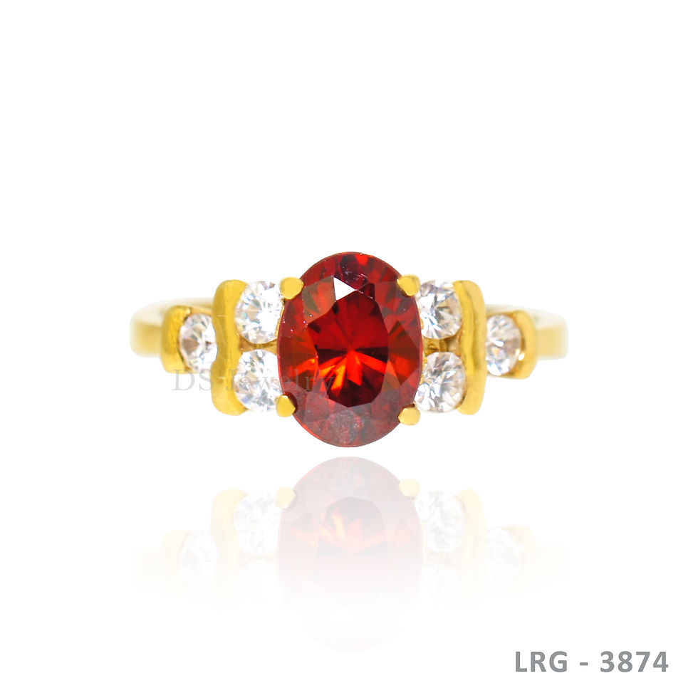 Thumbnail: 14K-YG Birth Stone with Side Diamond Ring