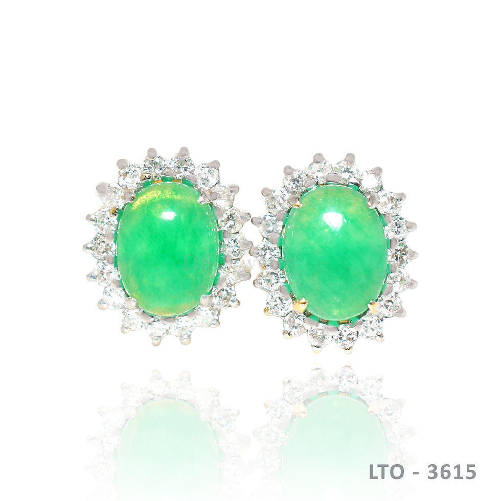 Thumbnail: 14K-YG Jade with Diamond Set of Ring and  Earrings