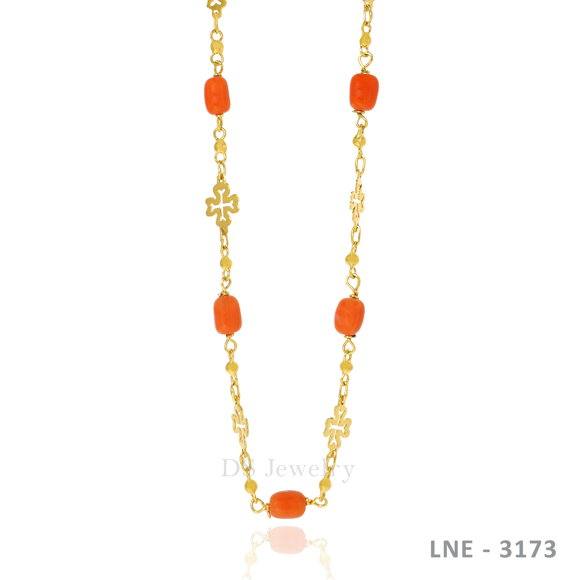 14K-YG Corales with Flower Necklace