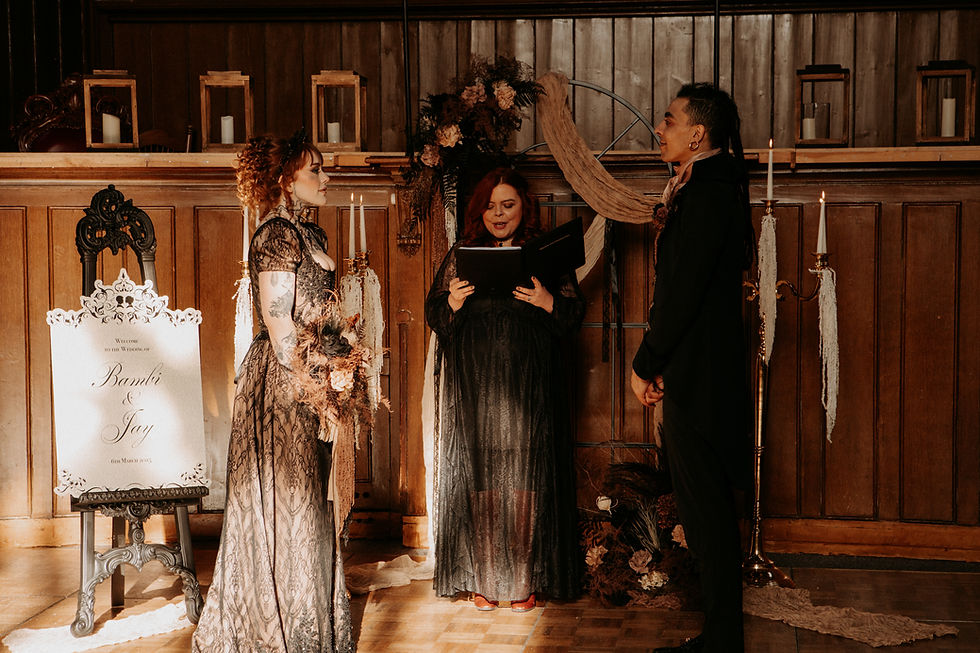 Gothic and alternative wedding venues. Couple getting married at The Sessions House.