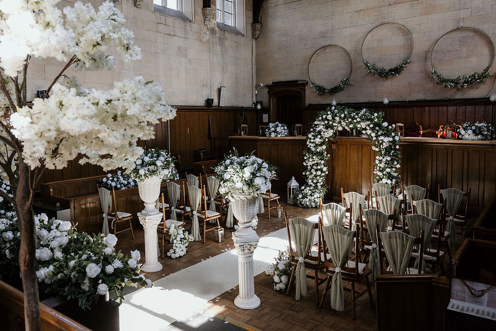 The Session House courtroom decorated in full for a wedding.