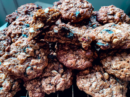 Chewy, Oatmeal, White Chocolate, Walnut, Craisin Cookies