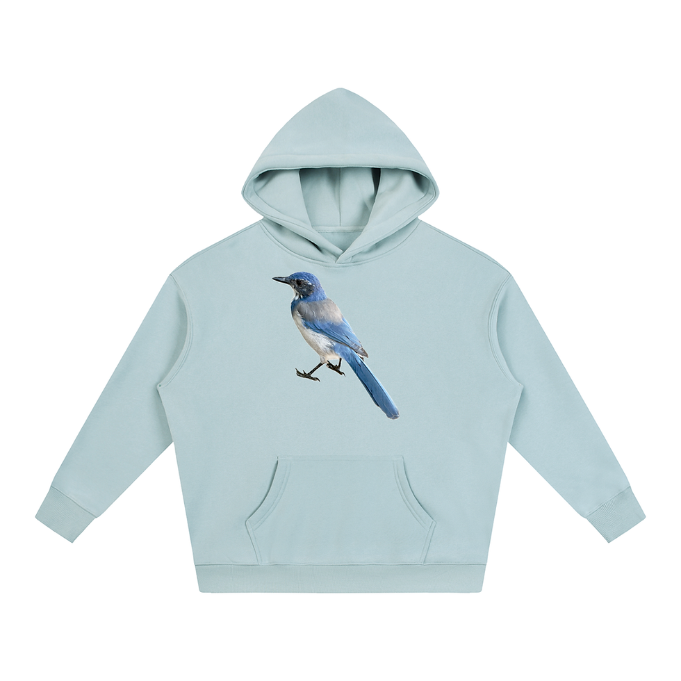 Thumbnail: Oversize Fleeced Hoodie - bird, blue jay (California scrub jay)