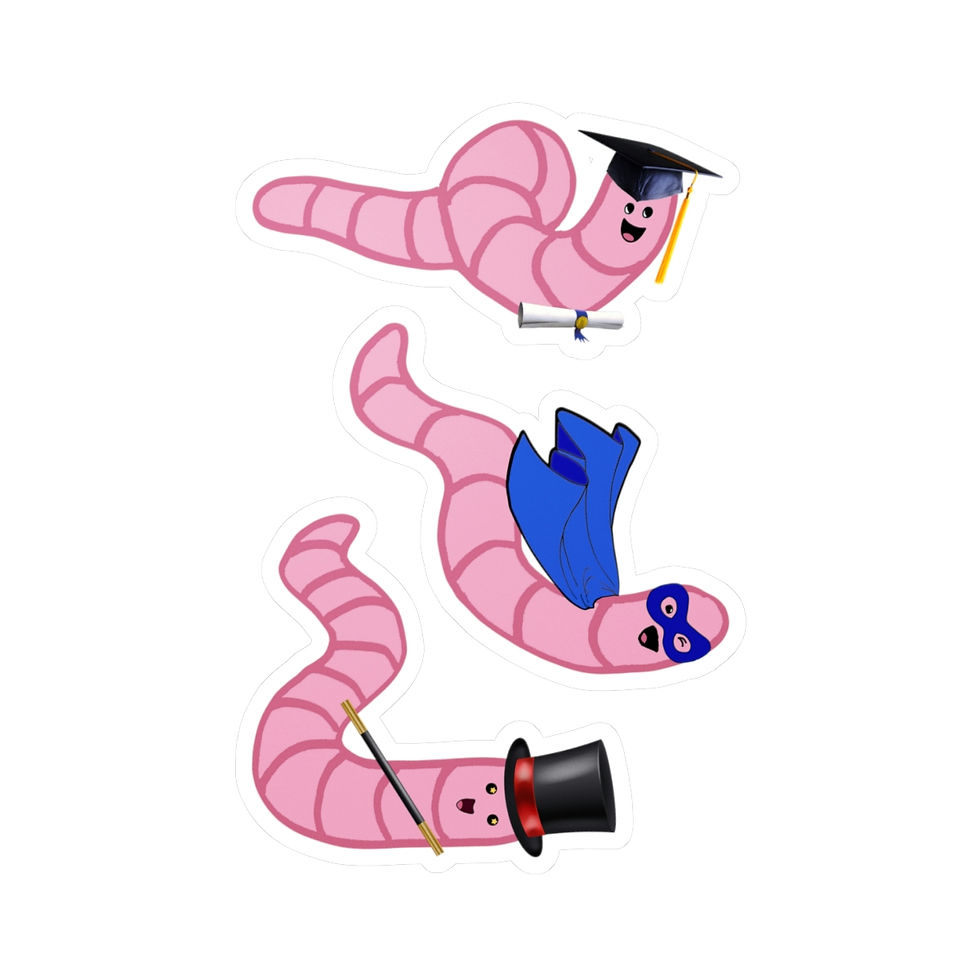 Thumbnail: Vinyl Decals - 3 worms (magician, superhero, graduate)