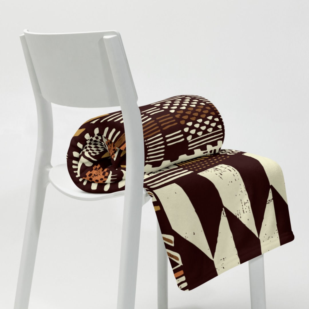 Brown Antique African Print Inspired Throw Blanket