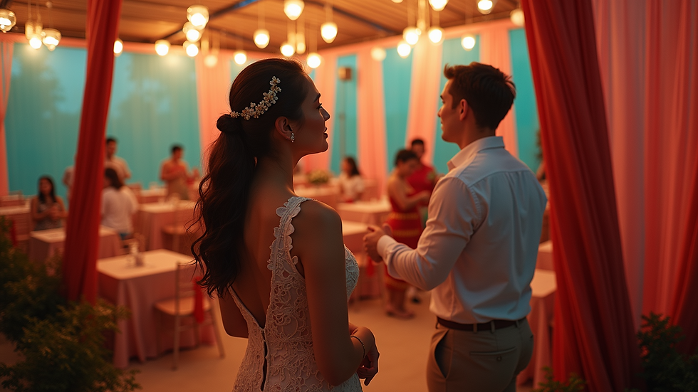 High angle view of a festive photo booth with props at a wedding