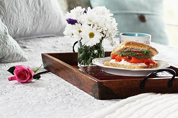 Salmon on Ciabatta Breakfast in and flowers served in bed for Mother's Day..jpg