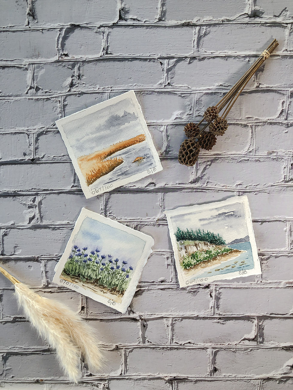 Thumbnail: field of blue flowers, landscape watercolor painting, landscape collection