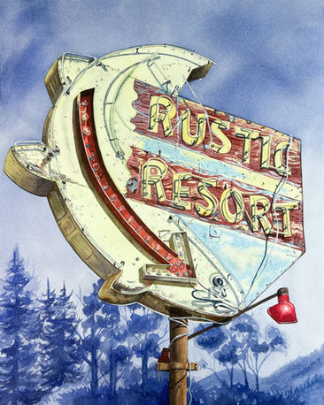 Watercolor painting of vintage neon sign
