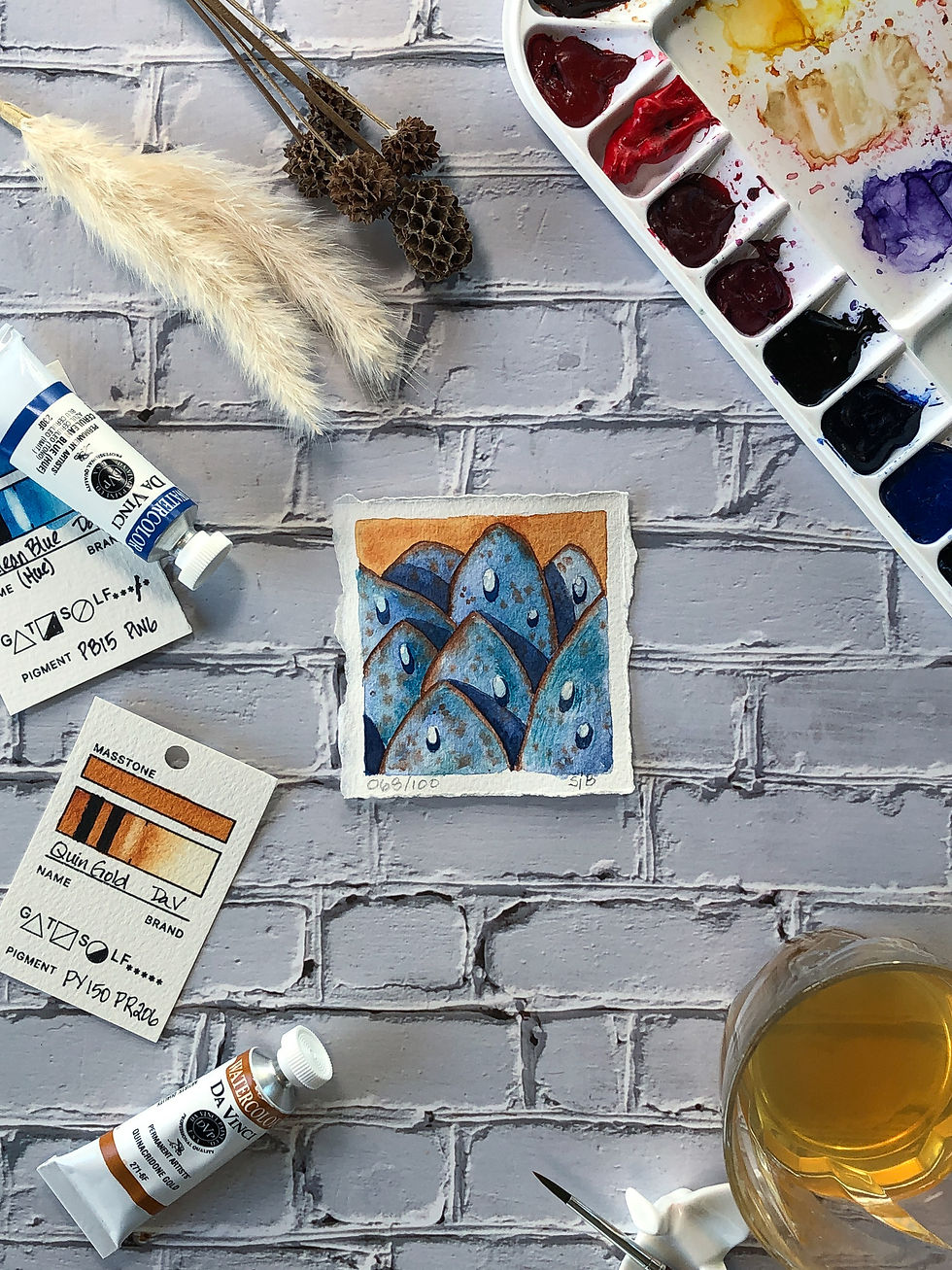 Thumbnail: Succulent in Blue watercolor painting by Sheryl Brake artist palette