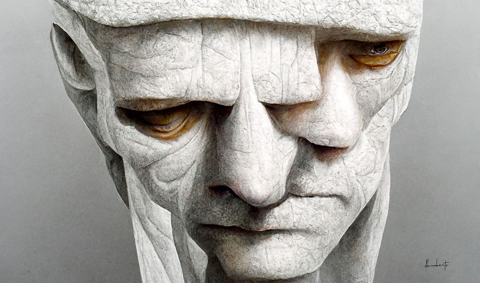 A Janus mask, with one face overlapping the other instead of being diametrically opposed in conventional reckonings.