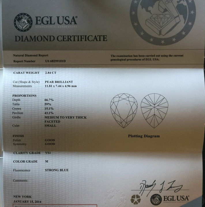 3.41 Carat Pear Diamond 14K White Gold Ring RING