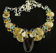 .925 Sterling Silver Agate & Multi Gemstone Necklace