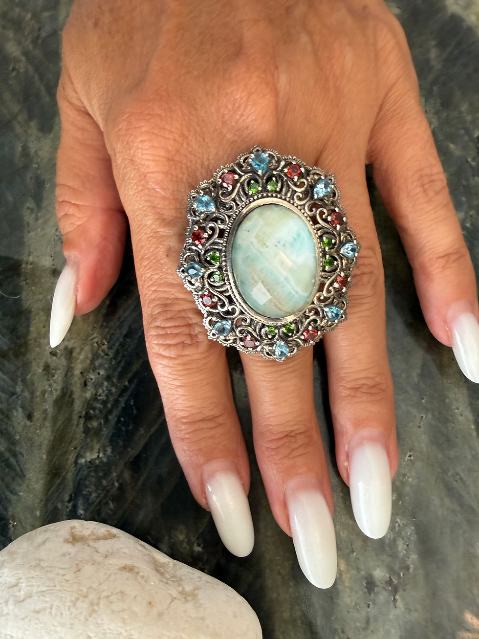 Natural multi stone 925 Sterling Silver statement Ring