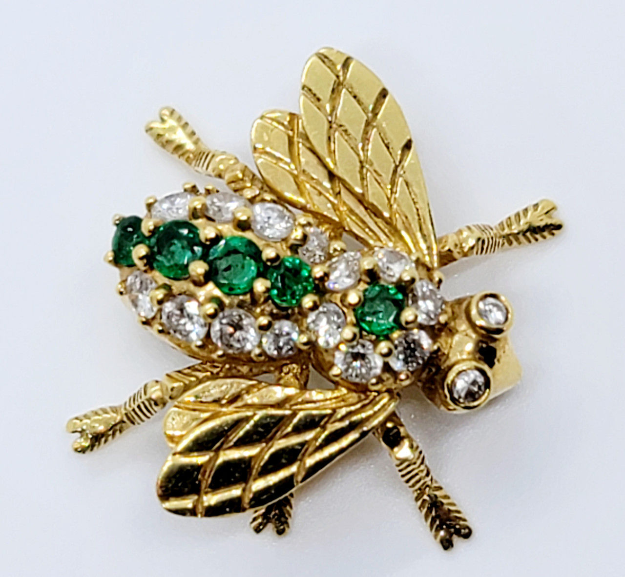 Mayor's green Emerald and Diamond Bumble Bee 18K 750 YELLOW GOLD BROOCH PIN