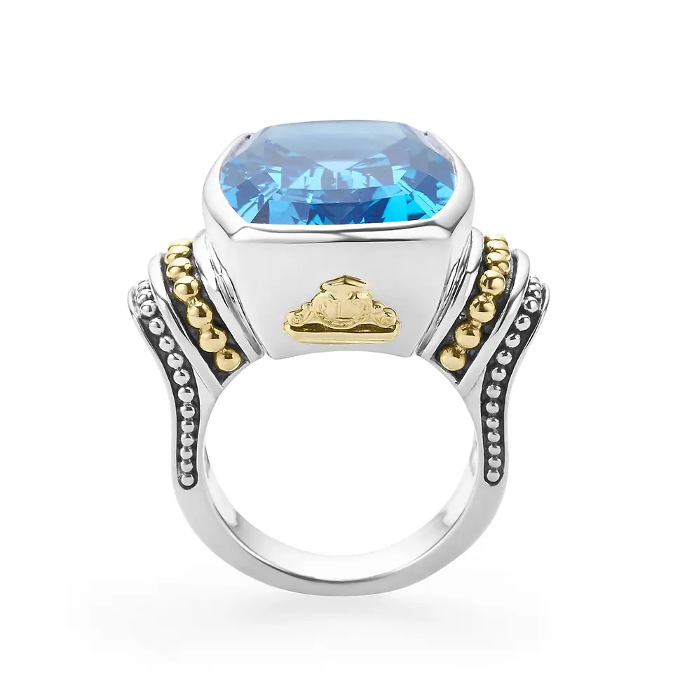 Thumbnail: LAGOS CAVIAR 18K Gold & Sterling Silver Caviar Color Big Swiss Blue Topaz RING