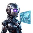 AI 智慧機器人頭部展示行銷數據分析與客群地圖,創新 AI 行銷解決方案提升品牌曝光。