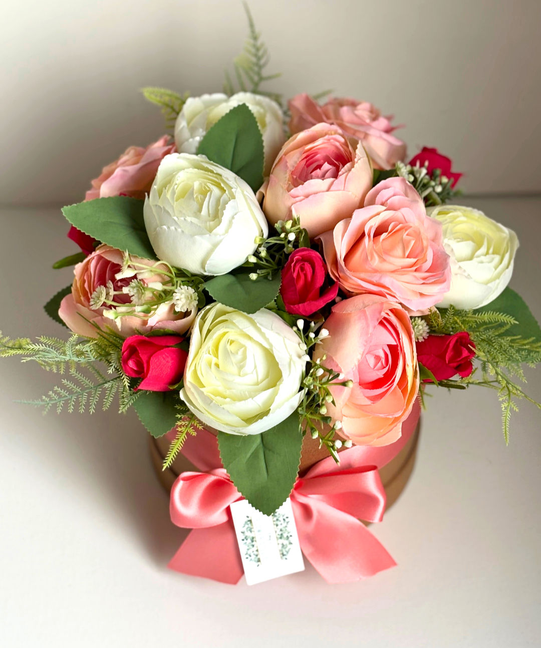 Pink Hat Box Flower Bouquet
