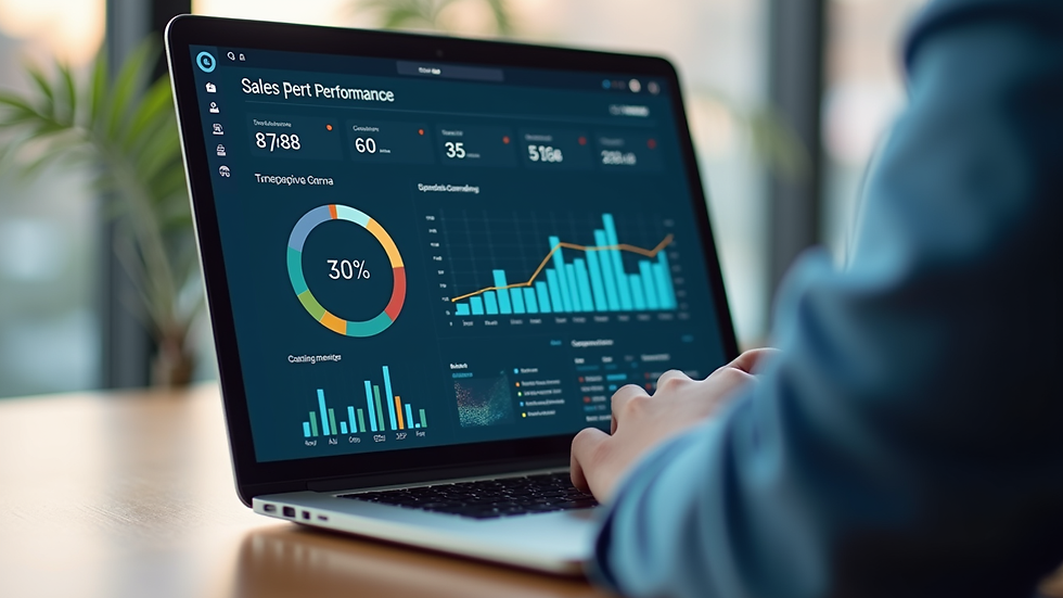 Close-up view of a laptop screen showing sales performance dashboard