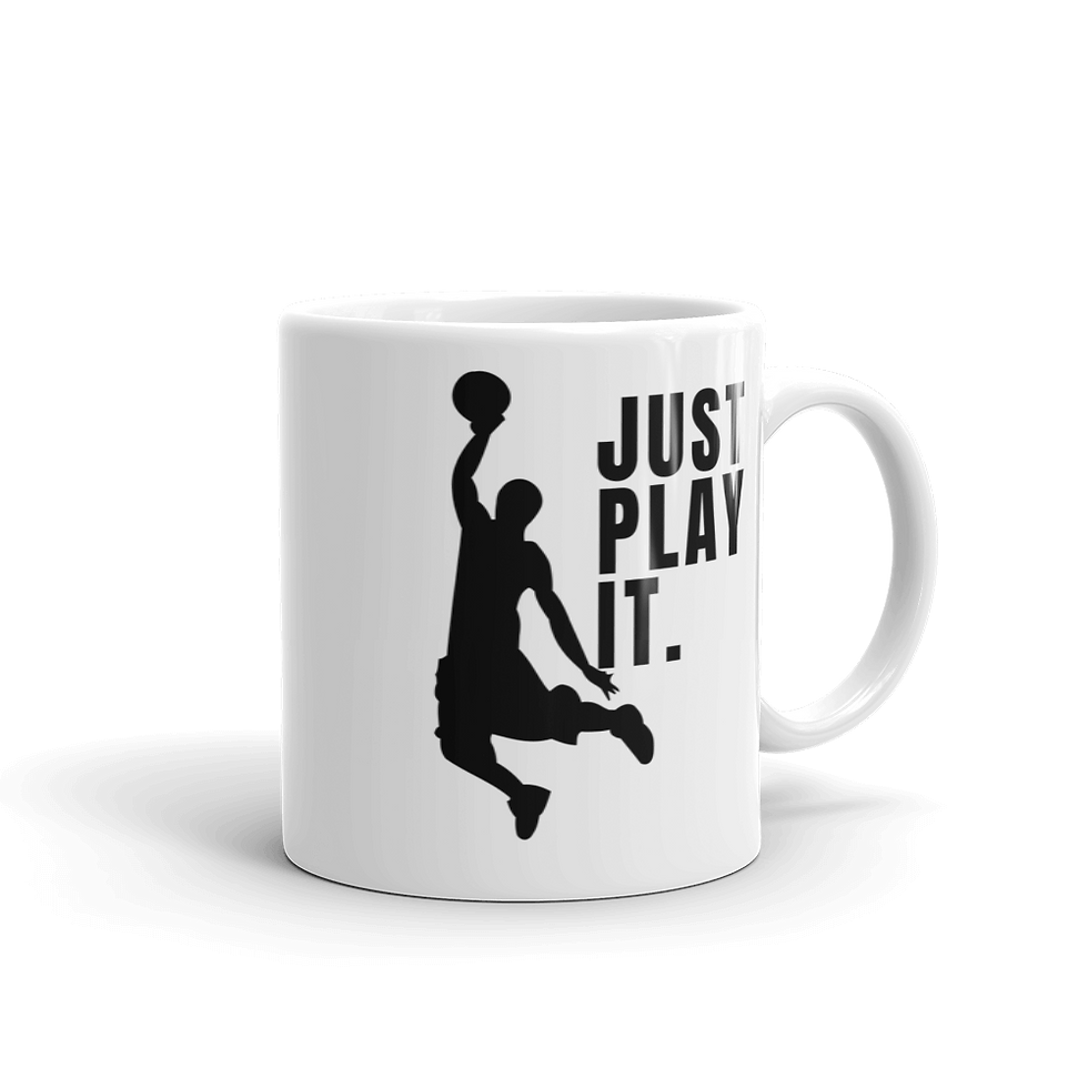 Thumbnail: Basketball Mugs: Just Play It Man Scoring, Woman Dribbling, Shooting Ball